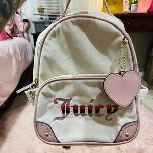 Juicy Couture Cream and Pink Heart Charm Backpack